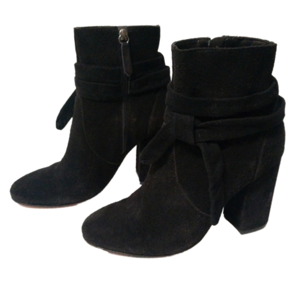 SCHUTZ Shoes - SCHUTZ Suede Strappy Block Heel Ankle Boots